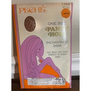 Vintage Peche Pantyhose Honey Sheer 100% Nylon One Size 1972 Retro Packaging